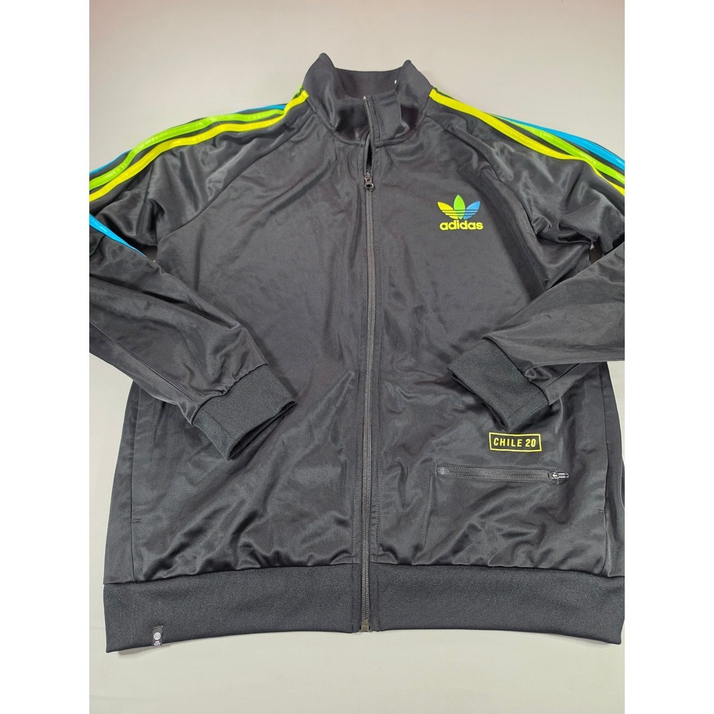 Adidas Originals Chile 20 Track Jacket Mens XL Black Neon Multi Color Trefoil
